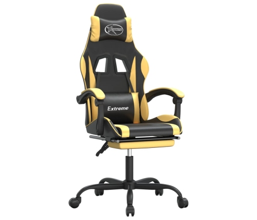 Silla gaming con reposapiés cuero sintético negro dorado