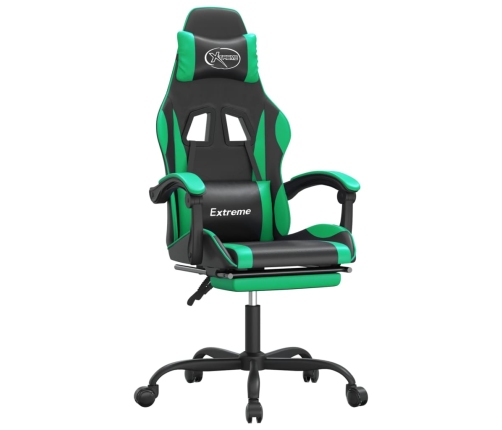 Silla gaming con reposapiés cuero sintético negro verde