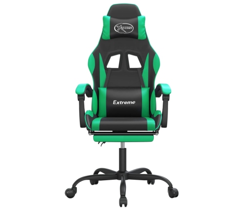 Silla gaming con reposapiés cuero sintético negro verde