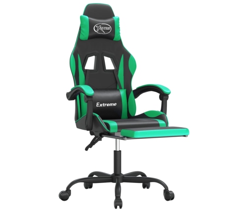 Silla gaming con reposapiés cuero sintético negro verde