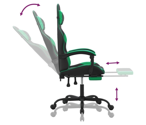 Silla gaming con reposapiés cuero sintético negro verde