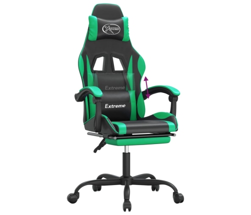 Silla gaming con reposapiés cuero sintético negro verde