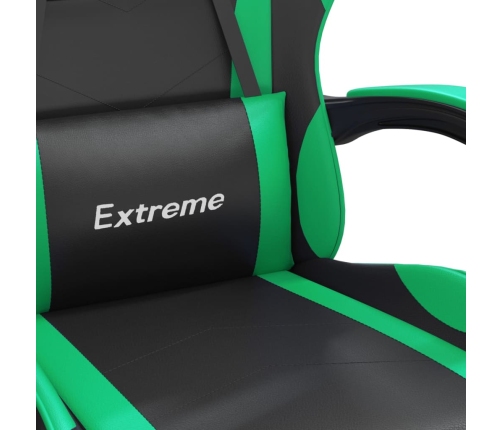 Silla gaming con reposapiés cuero sintético negro verde