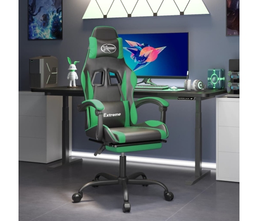 Silla gaming con reposapiés cuero sintético negro verde