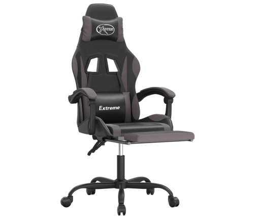 Silla gaming con reposapiés cuero sintético negro gris