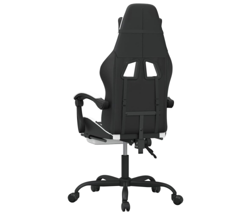 Silla gaming con reposapiés cuero sintético negro blanco