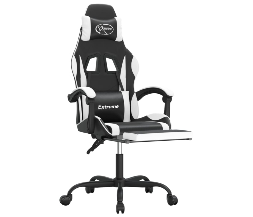 Silla gaming con reposapiés cuero sintético negro blanco