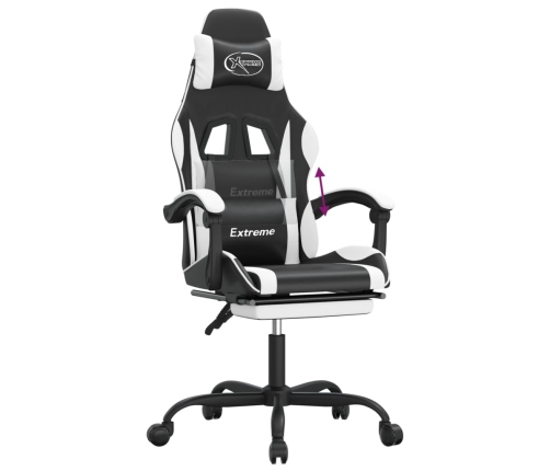 Silla gaming con reposapiés cuero sintético negro blanco