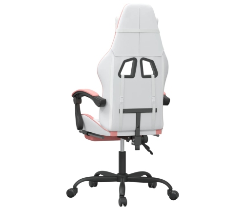 Silla gaming con reposapiés cuero sintético blanco y rosa