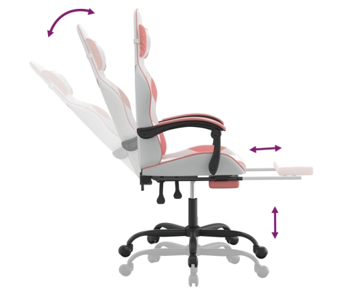 Silla gaming con reposapiés cuero sintético blanco y rosa