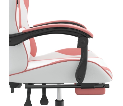 Silla gaming con reposapiés cuero sintético blanco y rosa