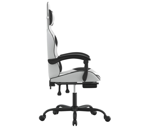 Silla gaming con reposapiés cuero sintético blanco negro