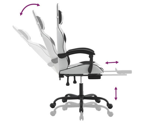 Silla gaming con reposapiés cuero sintético blanco negro