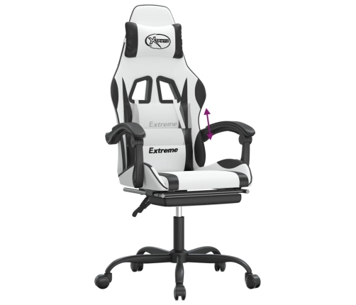 Silla gaming con reposapiés cuero sintético blanco negro