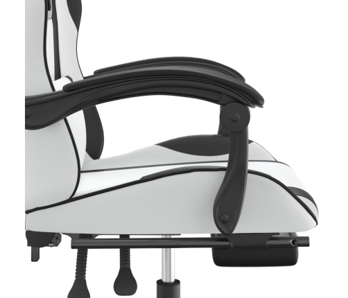 Silla gaming con reposapiés cuero sintético blanco negro