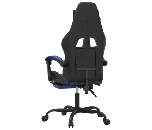 Silla gaming con reposapiés cuero sintético negro azul