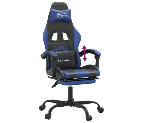 Silla gaming con reposapiés cuero sintético negro azul