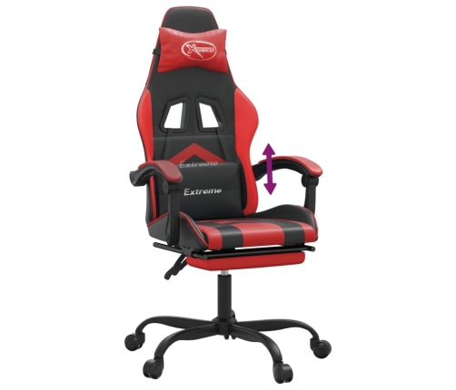 Silla gaming con reposapiés cuero sintético negro rojo