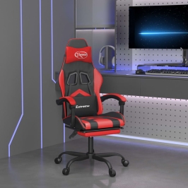 Silla gaming con reposapiés cuero sintético negro rojo