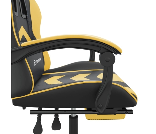 Silla gaming con reposapiés cuero sintético negro dorado