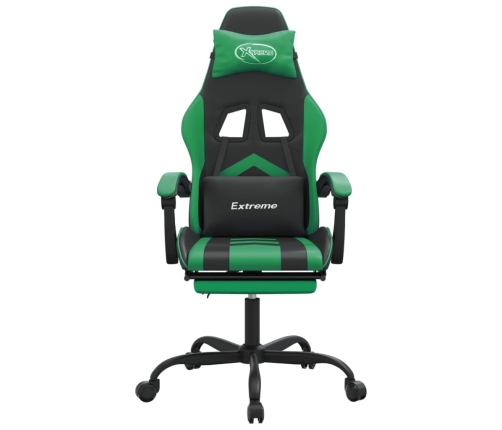 Silla gaming con reposapiés cuero sintético negro verde