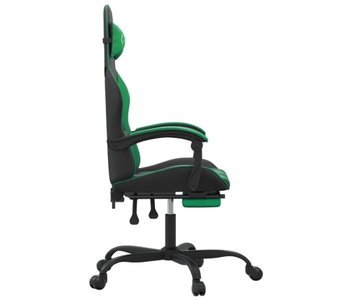 Silla gaming con reposapiés cuero sintético negro verde