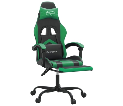 Silla gaming con reposapiés cuero sintético negro verde