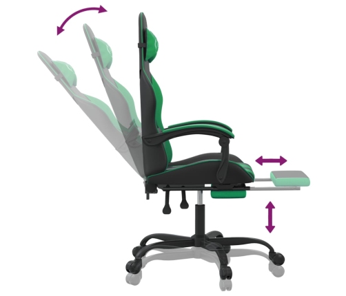 Silla gaming con reposapiés cuero sintético negro verde