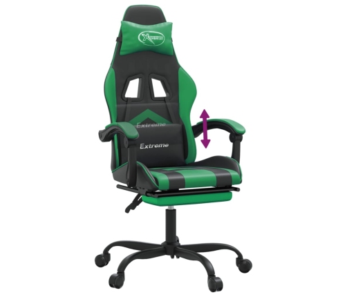 Silla gaming con reposapiés cuero sintético negro verde