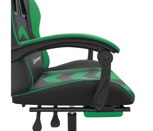 Silla gaming con reposapiés cuero sintético negro verde