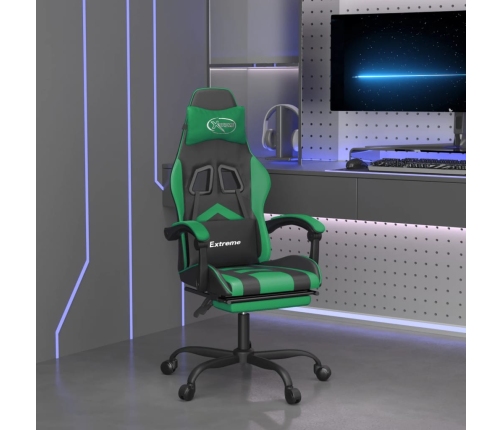 Silla gaming con reposapiés cuero sintético negro verde