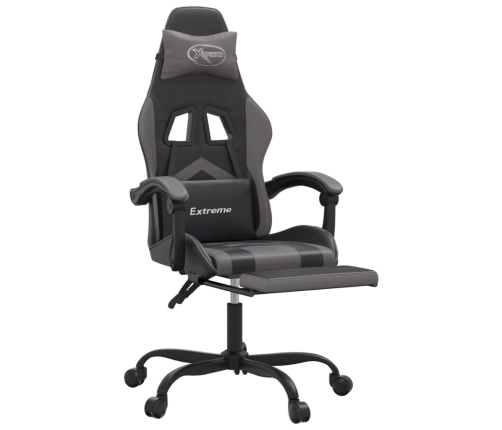 Silla gaming con reposapiés cuero sintético negro gris