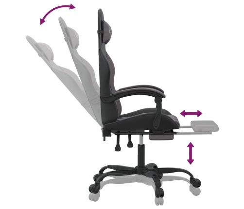 Silla gaming con reposapiés cuero sintético negro gris