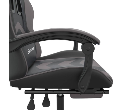 Silla gaming con reposapiés cuero sintético negro gris