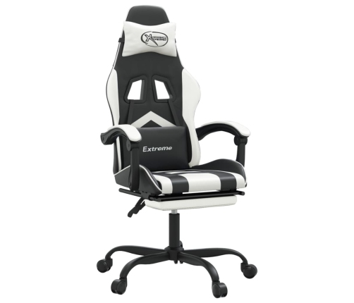 Silla gaming con reposapiés cuero sintético negro blanco