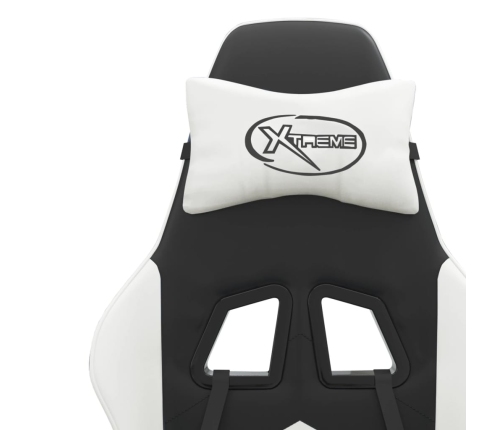 Silla gaming con reposapiés cuero sintético negro blanco