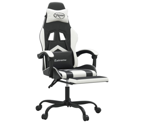 Silla gaming con reposapiés cuero sintético negro blanco