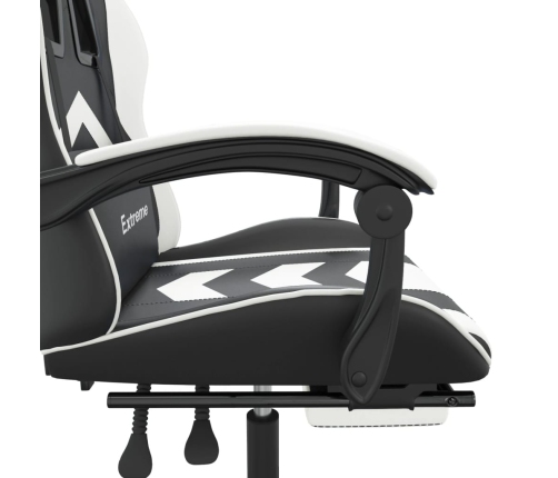 Silla gaming con reposapiés cuero sintético negro blanco