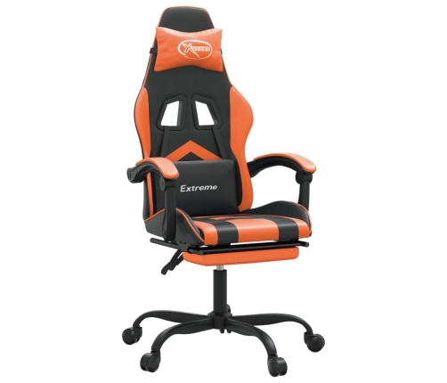 Silla gaming con reposapiés cuero sintético negro naranja