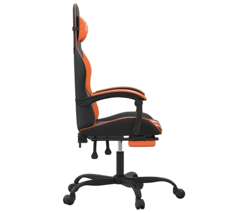 Silla gaming con reposapiés cuero sintético negro naranja