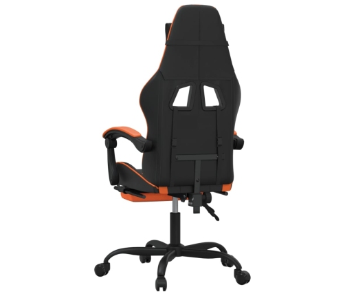 Silla gaming con reposapiés cuero sintético negro naranja