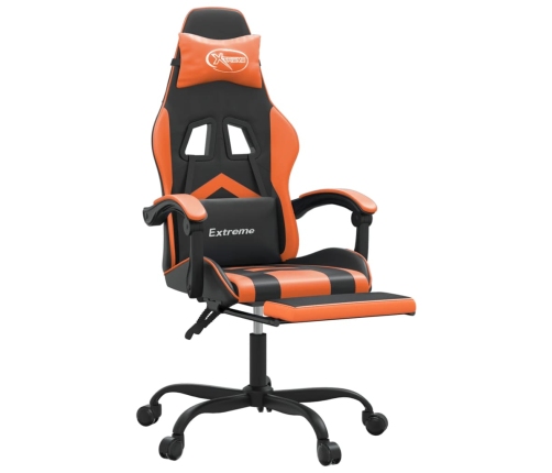 Silla gaming con reposapiés cuero sintético negro naranja