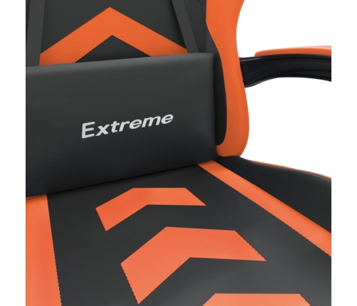 Silla gaming con reposapiés cuero sintético negro naranja