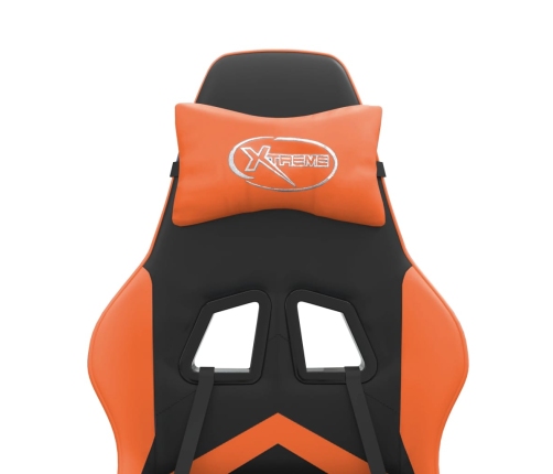 Silla gaming con reposapiés cuero sintético negro naranja