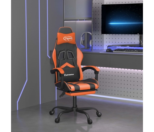 Silla gaming con reposapiés cuero sintético negro naranja