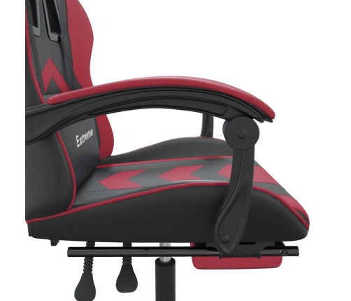 Silla gaming con reposapiés cuero sintético negro rojo tinto