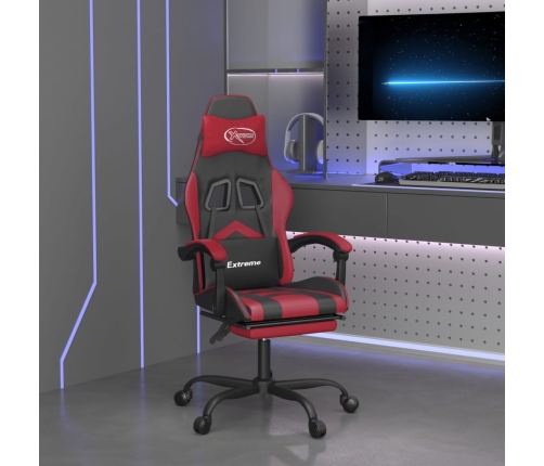 Silla gaming con reposapiés cuero sintético negro rojo tinto