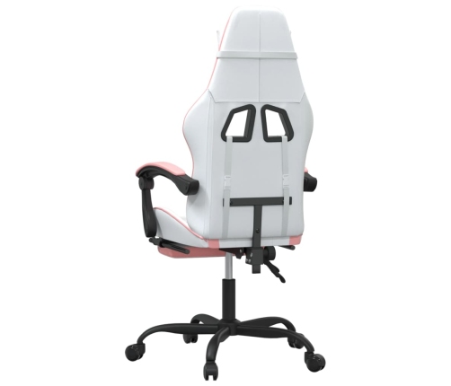 Silla gaming con reposapiés cuero sintético blanco y rosa