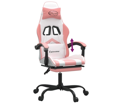 Silla gaming con reposapiés cuero sintético blanco y rosa