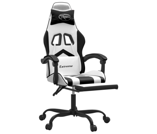 Silla gaming con reposapiés cuero sintético blanco negro